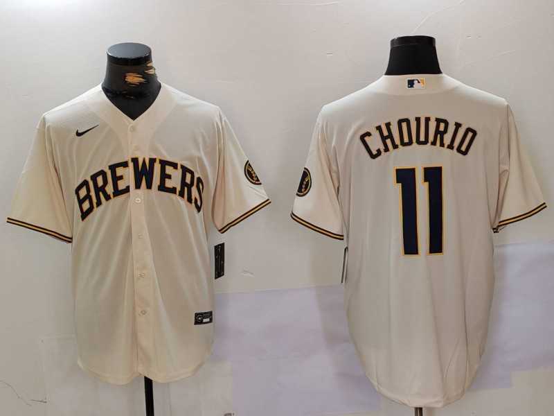 Milwaukee Brewers #11 Jackson Chourio Cream Stitched Cool Base Nike Jersey->milwaukee brewers->MLB Jersey